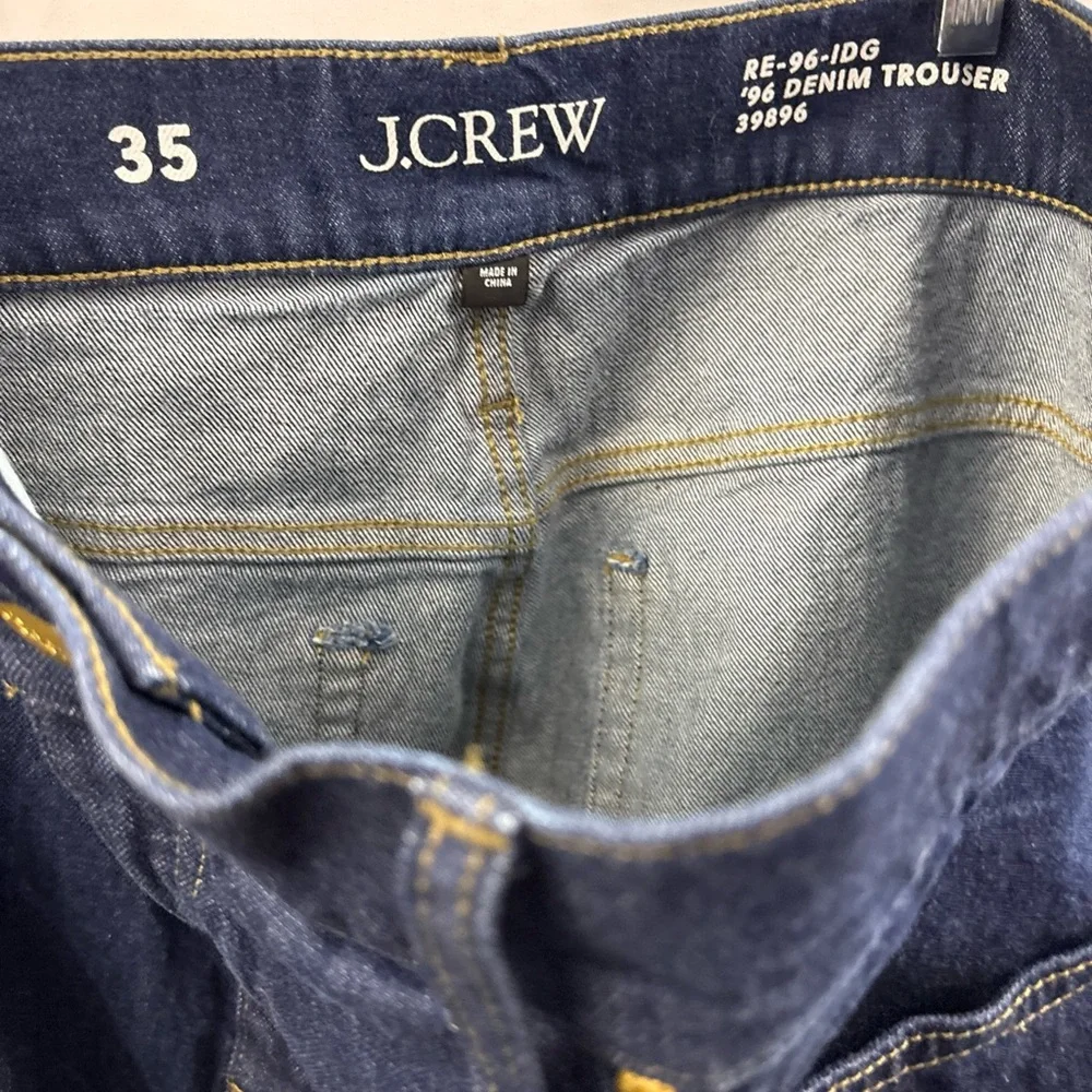 J Crew Jeans ‘96 Denim Trouser Wide Leg Dark Wash Blue Rinse Size 35 RE-96-IDG - Picture 5 of 10